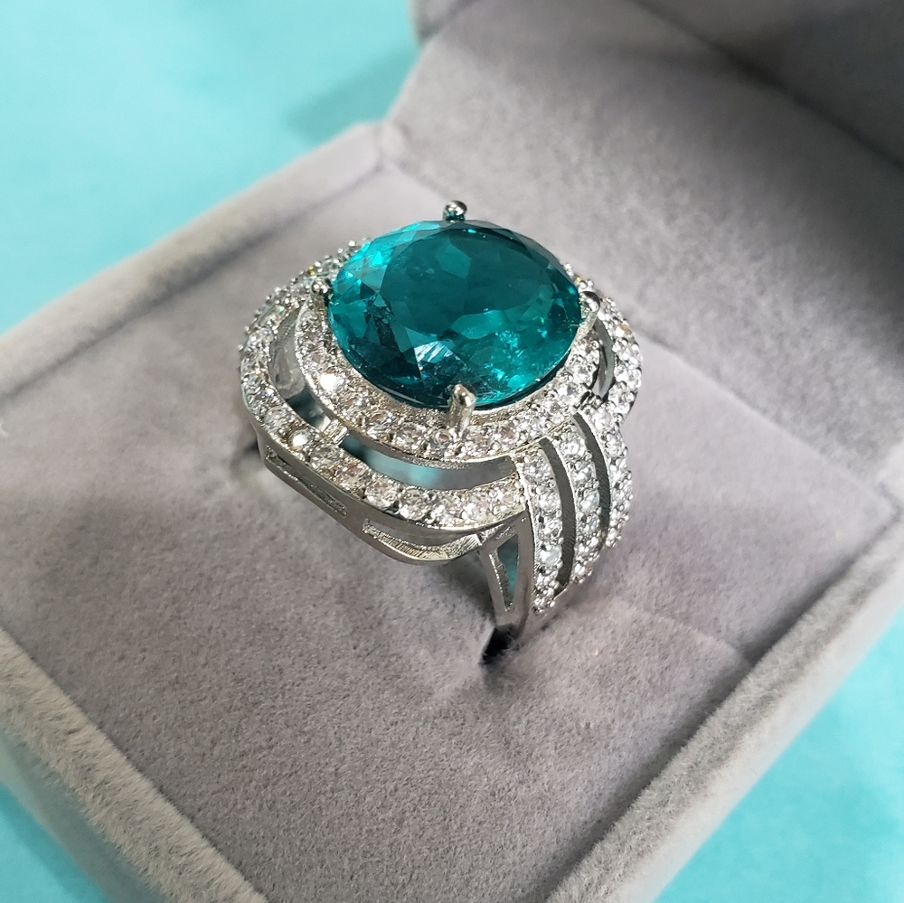 Gorgeous Large Blue Aquamarine 925 Silver RIng - Picture 8 of 9